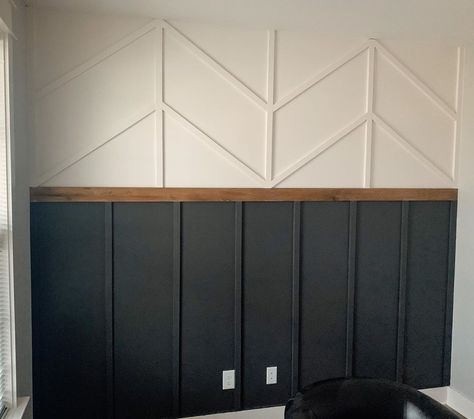 Accent Wall With Window Dining Room, Accent Wall Craftsman, Office Accent Wall With Window, Diamond Wood Accent Wall, Walnut Accent Wall, Stained Wood Accent Wall, Walls With Wood Strips, Accent Wall Wood Design, Small Accent Wall