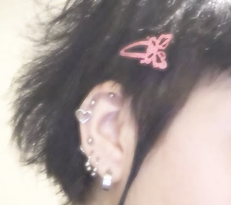 Gyaru Earrings, Pink Piercings, Kawaii Piercings, Ear Peircings, Kitty Aesthetic, My Homescreen, Face Piercings, Hello Kitty Aesthetic, Quince Dress