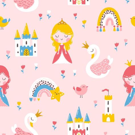 Princess Illustration Kids, Kids Package Design, Princess Vector, Girl Bird, Stencil Patterns Templates, The Little Match Girl, Princess Pattern, Princess Illustration, Princess Design