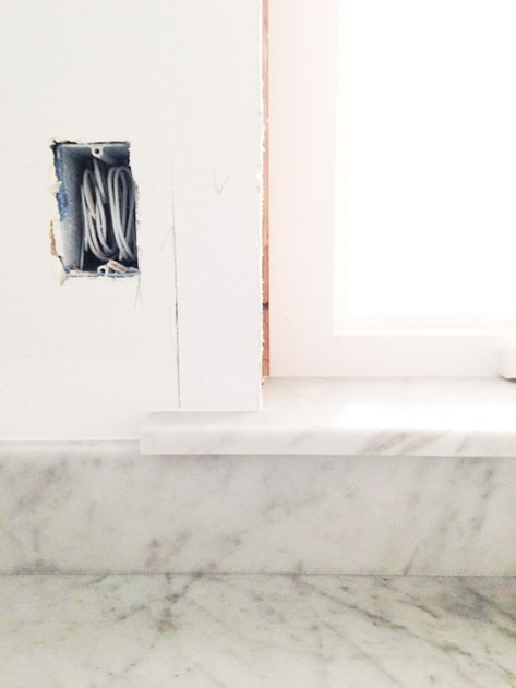 Marble Window Trim, Window Ledge Ideas, Kitchen Window Ledge, Marble Window Sill, Stone Window Sill, Deep Window Sill, Reno Bathroom, Heather Bullard, Bathroom Revamp