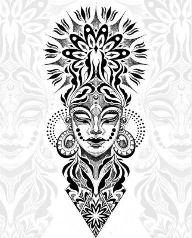 Mandala Face Art, Mandala Face Tattoo Design, African Mandala Tattoo, Stencil Patterns Tattoo, Mandela Face Tattoo, Mandala Tattoo Design Women Leg, Mandala Face Tattoo, African Woman Tattoo, Face Tattoo Stencil