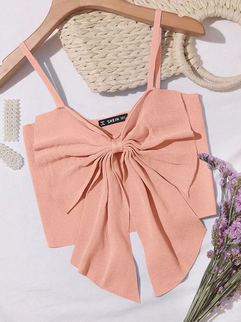 Big Bow Front Crop Cami Top | SHEIN USA Crop Cami Top, Long Sleeve Wrap Top, Trendy Fashion Tops, Women Tank Tops, Cropped Cami, Cami Crop Top, Big Bow, Big Bows, Pink Tank Top