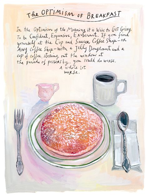 Maira Kalman, Jelly Doughnuts, The New Yorker, Food Illustrations, New Yorker, Acrylic Prints, Food Art, Cup And Saucer, Coffee Shop