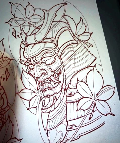 Japanese Mask Tattoo, Samurai Warrior Tattoo, Tiger Tattoo Sleeve, Avatar Tattoo, Animal Sleeve Tattoo, Japanese Flower Tattoo, Samurai Tattoo Design, Flower Tattoo Drawings, Japan Tattoo Design