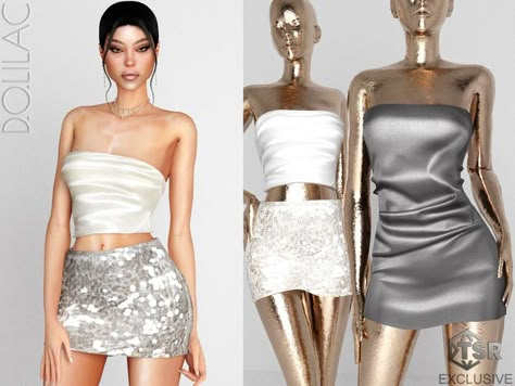 The Sims Resource - Strapless Draped Satin Top DO0344 Sims 4 Cc Packs Patreon, Sims 4 Women Clothes, Sims 4 Get Together, Glitter Outfit, Sims 4 Family, Dress With Gloves, Glitters Skirt, Sparkly Skirt, Ts4 Mods