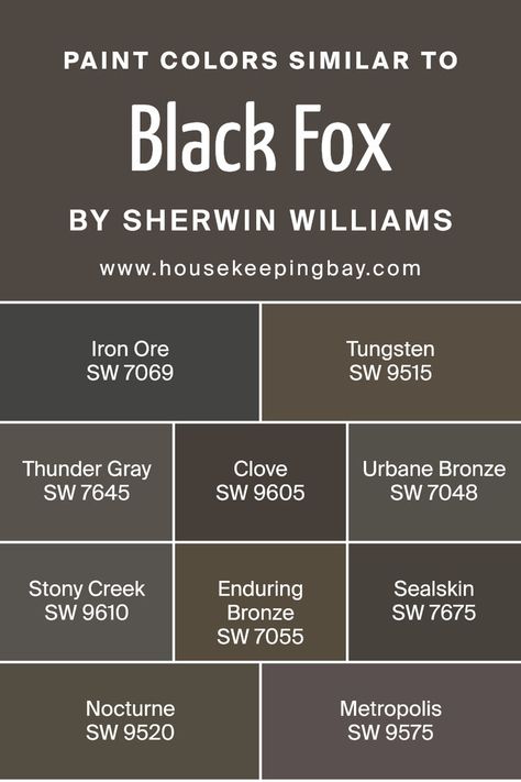 Colors Similar to Black Fox SW 7020 by Sherwin Williams Black Fox Paint, Black Fox Sherwin Williams, Sherwin Williams Coordinating Colors, Sherwin Williams Color Palette, William Black, Trim Colors, Sherwin Williams Colors, Farmhouse Paint, Black Fox