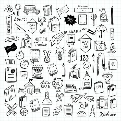 School Items Drawing, Cute Doodles To Do In School, Drawing Ideas For Classroom, School Stuff Drawing, Doodle Art For School, School Simple Drawing, Cute School Drawing, Back To School Drawings Easy, Cute School Doodles