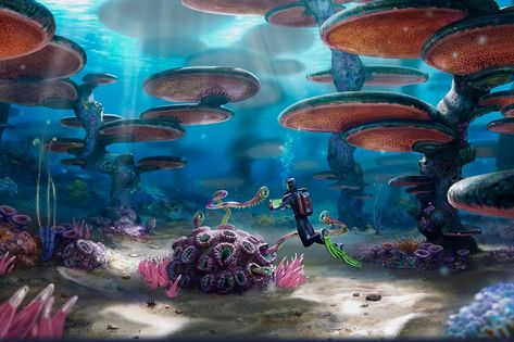 ArtStation - "Subnautica Concepts and Screenshots", Elijah Sage Sea Dragon Leviathan, Subnautica Concept Art, Deep Sea Creatures, Landscape Concept, Alien Worlds, Forest Wallpaper, Environment Concept Art, Underwater World, Creature Design