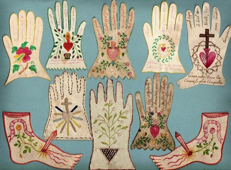 Embroidered Gloves, Folk Art Flowers, Arte Inspo, Folk Art Painting, Vintage Valentines, Religious Art, Vintage Cards, Textile Art, Fiber Art