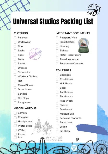 2024 Universal Orlando Packing List Guide: What to Pack for an EPIC Trip! - ThemeParkHipster Orlando Packing List, Universal Studios Orlando Secrets, Universal Studios Orlando Planning, Packing List Spring, Orlando Florida Universal Studios, Universal Studios Orlando Trip, Travel Packing List, Orlando Parks, Orlando Travel