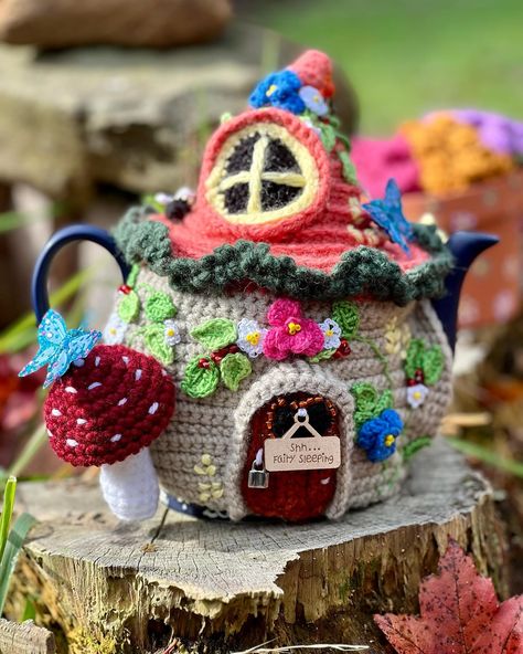 I have decided to set up a dedicated space to post my work so I’m not harassing the same 4 people! I’ll start with my favourite thing I’ve made so far. This is a fairy house I was requested to make and it brought me a lot of joy. Pattern by @sofia_reshetilo #crochet #crochetaddict #crochetlove #crochetersofinstagram #crochetinspiration #crochetpattern #crocheting #crochetdesign #amigurumi #craft #hobby #cozy #fantasy #yarn #teapotcosy #fairy #fairyhouse Witches Hut, Mushroom Fairy House, Teapot With Infuser, Crochet Fairy, Mushroom Fairy, Modern Crochet Patterns, Hobbit Hole, Glass Teapot, Newborn Crochet