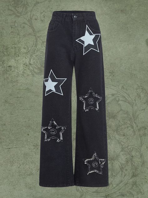 Custom Black Jeans, Fairycore Jeans, Drawn On Jeans, Stars And Butterflies, Summer Jean Shorts Outfit, Jean Jacket Ideas, Bespoke Denim, Paint Jeans, Custom Jeans Diy