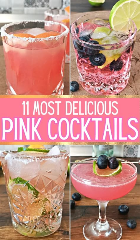 Pink Brunch Cocktails, Light Pink Cocktails, Pink Gin Fizz Cocktail, Pink Girly Alcoholic Drinks, Pretty In Pink Drink, Easy Pink Drinks Alcohol, Gin Pink Cocktail, Pink Galentines Cocktails, Fun Girly Cocktails