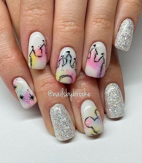 Disney Castle Nails, Castle Nails, Disney Nail Design, Princess Nail Designs, Disney Nail Ideas, Disney Princess Nails, Disneyland Nails, Disney Nail Designs, Disney Inspired Nails