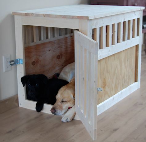 Crate Table Diy, End Table Diy, Dog Kennel End Table, Dog Crate Table, Diy Dog Crate, Dog Kennel Furniture, Diy Dog Kennel, Dog House Plans, Crate Table