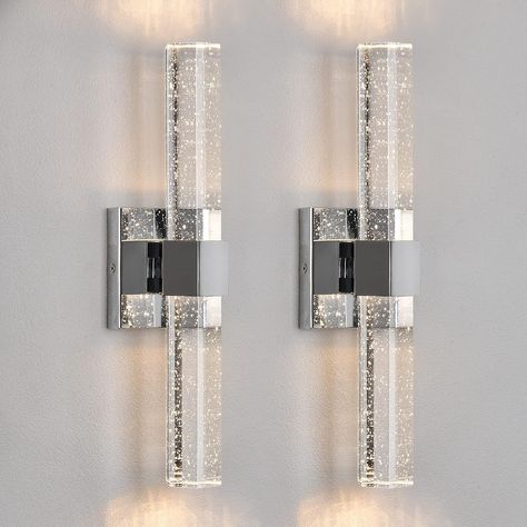 Epinl Wall Sconces Set of Two - Crystal Sconces Wall Lighting 14W Dimmable LED Bathroom Vanity Light Fixtures Chrome Bubble Wall Lights for Bathroom Hallway Bedroom Living Room (2 Pack) - Amazon.com Hallway Wall Sconces, Bathroom Vanity Light Fixtures, Glass Technology, Black Sconces, Black Vanity Light, Light Fixtures Bathroom Vanity, Starry Lights, Bubble Wall, Crystal Wall Lighting