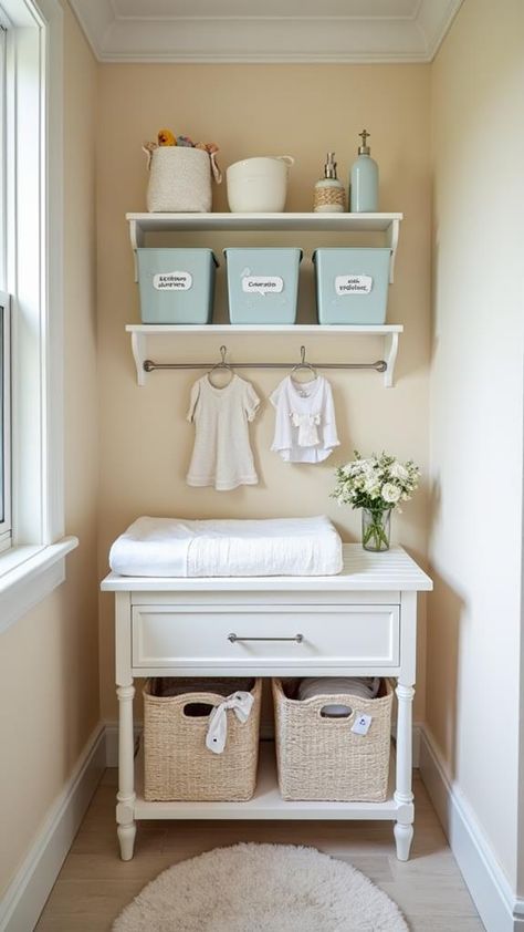 Simplify your diaper changing station with clear labels. Clarity is essential for efficiency, especially amidst the chaos of diaper changes. By labeling bins for diapers, wipes, and creams, you create a streamlined experience that benefits both you and any caregivers. Discover how these small changes can lead to significant improvements in your daily routine. Ready for a quick read? Link below! #ParentingWithPatience #MomOfLittleOnes #MomLifeUnfiltered Nursery Diaper Changing Station, Changing Table Organization Ideas, Diaper Change Station, Diaper Changing Station Organization, Changing Station Nursery, Changing Table Ideas, Diy Changing Table, Table Caddy, Changing Table Organization