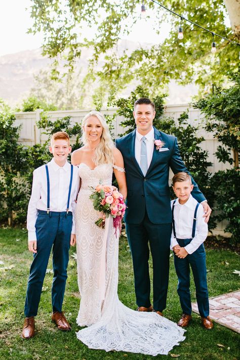 Vineyard Wedding Dress, Junior Groomsmen, Blue Suspenders, Bearer Outfit, Wedding Dresses Cinderella, Ring Bearers, V Neck Wedding Dress, Groomsmen Attire, Wedding With Kids