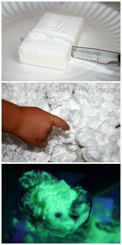 Glowing Clean Mud - Recipe for play - Ivory soap explosion with a cool twist! Snow Activities For Kids, Milk Paint Recipes, Mud Recipe, Preschool Steam, Therapy Thoughts, Preschool Sensory, Glow Water, Science Camp, Ivory Soap