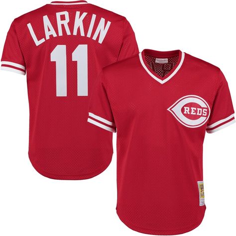 Celebrate your Cincinnati Reds pride with this Barry Larkin Cooperstown mesh batting practice jersey. Barry Larkin, Sports Merch, Jersey Design Ideas, Best Jersey, Gucci Nike, Mlb Jersey, Wide World Of Sports, Sports Jerseys, Reds Baseball