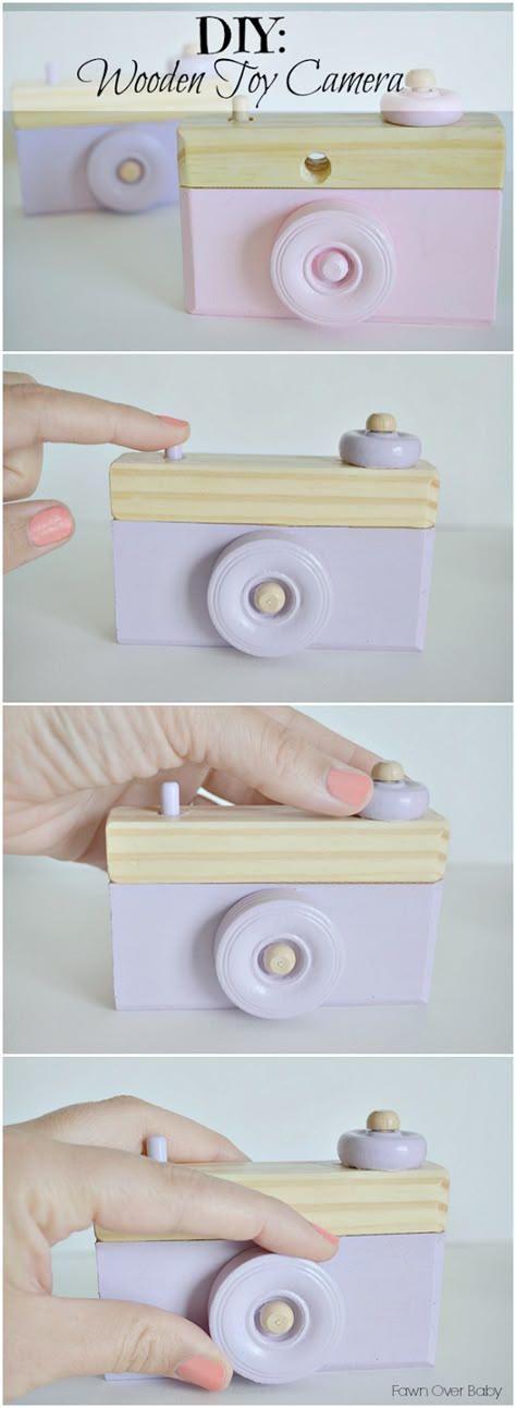 DIY Wooden Toy Camera   Giveaway!/Fawn Over Baby Prop Idea, Wood Camera, Wood Toys Diy, Camera Tutorial, Wooden Toys Diy, Wooden Camera, Woodworking Tutorials, Baby Nurseries, Baby Toys Diy