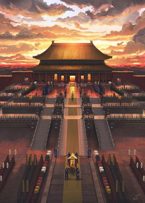 Forbidden City, Victor Sales on ArtStation at https://www.artstation.com/artwork/9m1LBo Korean Palace, The Forbidden City, Imperial City Fantasy Art, Forbidden Palace, Chinese Palace Fantasy Art, Asian Palace Fantasy Art, Ancient Chinese Palace, Traditional Chinese House, China Tourism