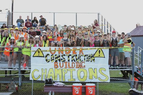 Construction Game Theme Signs, Homecoming Game Sign Ideas, Construction Zone Football Theme, Home Football Game Themes, Construction Theme Posters Football, Construction Theme Football Game Poster, Pep Rally High School, High School Football Theme Nights, Construction Football Game Theme Signs