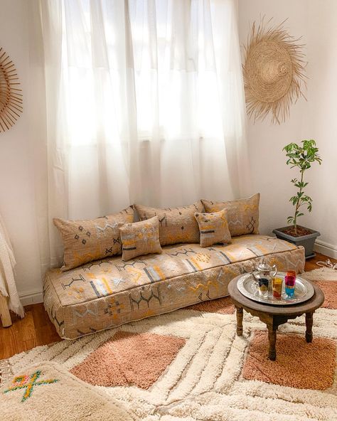 Brighten up your space with this stunning addition. ☀️ . . . . . #moroccandecor #vibrantliving #moroccanpouf #moroccanfloorcouch #floorcouch #floorseating #bohemianstyle #electicdecor Couch Bedroom Ideas, Moroccan Salon Living Rooms, Moroccan Seating, Seating Living Room, Floor Seating Living Room, Cute Living Room, Couch Bedroom, Drawing Room Decor, Studio Apartment Living