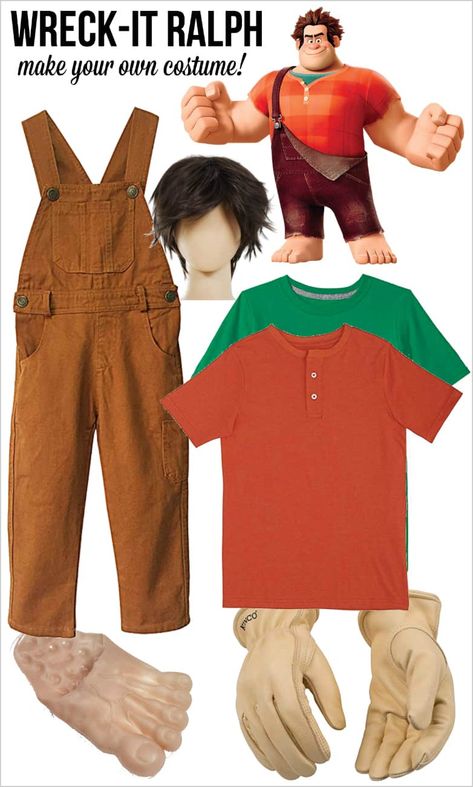 How to Make a DIY Wreck-It Ralph Costume for Halloween Halloween Suit Costumes, Wreck It Ralph Decorations Diy, Easy Male Costumes, Male Halloween Costumes Men, Wreck It Ralph Halloween Costume, Wreck It Ralph Halloween, Wreck It Ralph Costume, Halloween Costume Easy, Male Costumes