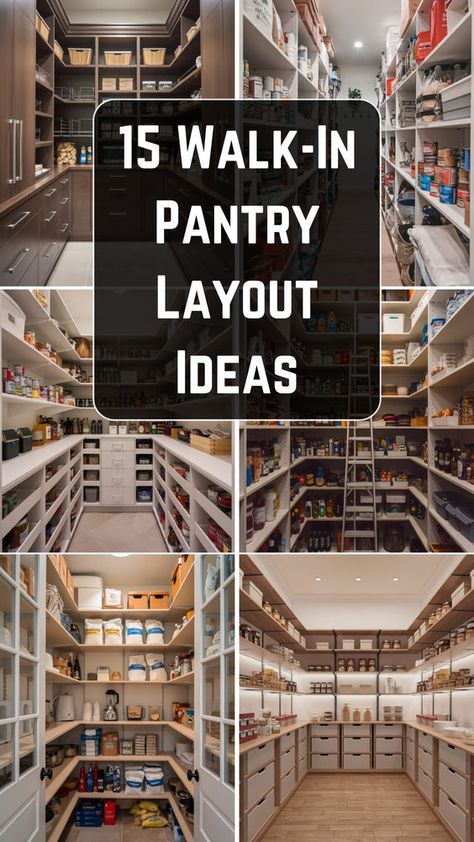 Check out these 15 inspiring walk-in pantry layout ideas that help you maximize storage and create an organized, functional space! Whether you have a small or large pantry, these clever designs will make the most of every inch, with tips on shelving, baskets, and more. Perfect for DIY enthusiasts! Butcher Pantry Ideas, 8x10 Pantry Layout, Walk In Kitchen Pantry Design, Walk In Butler Pantry Ideas Layout, Laundry Pantry Combo Ideas Layout, Walk In Pantry With Coffee Bar, Walk In Pantry Inspiration, Pantry Shelving Ideas With Window, Galley Pantry Behind Kitchen