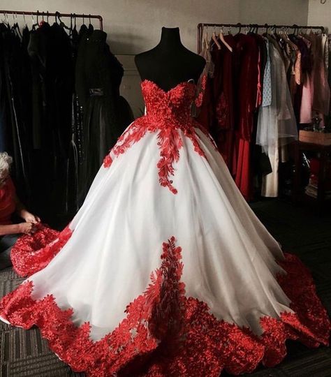 White Wedding Dress With Red Accents, Wedding Dress With Red Accents, Red And White Wedding Dress, Maroon Wedding Dress, Crimson Wedding, 2026 Wedding, Red And White Wedding, Silver Wedding Dress, Grell Sutcliff