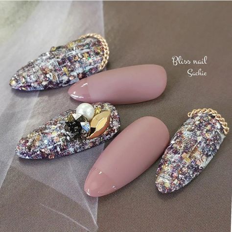 Tweed Nails Tutorial, Tweed Nail Art, Old Money Nails, Money Nails, Korean Nail, Makeup Nails Designs, Korean Nail Art, Korean Nails, Medium Nails