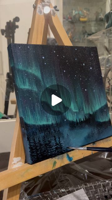 Wenn on Instagram: "Customer Order "Starry Aurora Night"
Acrylic Painting on canvas 20x20cm

#acrylicpainting #paintingoftheday #painting🎨 #auroraart #paintingprocess #howtopaint #artoncanvas #artgallery" Northern Lights Painting Tutorial, Night Sky Acrylic Painting, Painting Aurora Borealis, Starry Sky Painting, Night Acrylic Painting, Aurora Borealis Painting, Nebula Painting, Planet Painting, Aurora Art