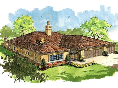 Sunbelt House Plan, 066H-0037 Southwest House Plans, Southwest House, Mediterranean House Plan, Mediterranean Style House Plans, Pool House Plans, Mediterranean House Plans, European House Plans, Courtyard House Plans, Ranch House Plan