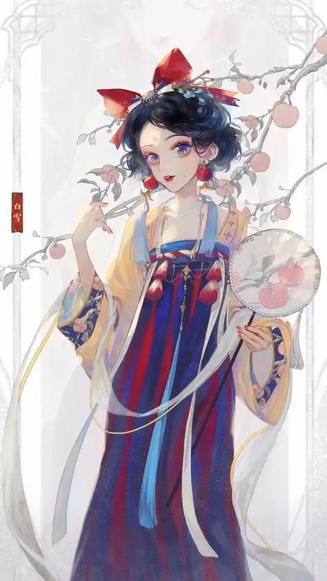 Disney princesses asian style - Imgur A Fan, Snow White, Fan, Disney, Red, Blue, White, Instagram, Art