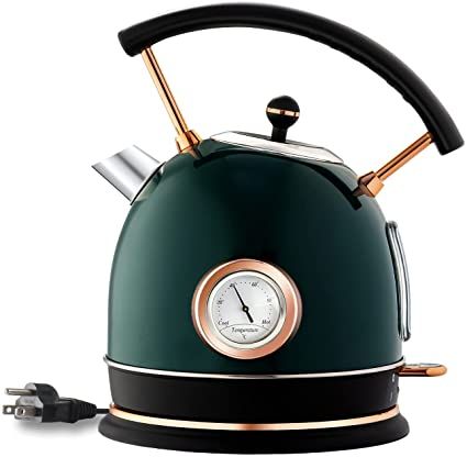 Amazon.com: Pukomc 1.8L Electric Water Kettle with Thermometer, Hot Water Boiler & Tea Heater with Curved Handle, Visible Water Level Line, Led Light, Auto Shut-Off&Boil-Dry Protection,Green: Home & Kitchen Electric Tea Kettle Aesthetic, Electric Kettle Aesthetic, Retro Kettle, Green Kettle, Hot Water Kettle, Retro City, Davids Tea, Electric Tea Kettle, Countertop Decor