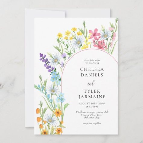 Antique Wedding Invitations, Wildflower Invitation, Summer Themes, Elegant Floral Wedding, Wildflower Wedding Invitations, Wildflower Design, Bridesmaid Luncheon, Pretty Watercolor, Garden Wedding Invitations