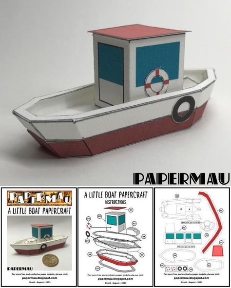 PAPERMAU: A Miniature Boat Papercraft - by Papermau - Download Now! Boat Template Free Printable, Paper Boat Template, Boat Paper Craft, Boat Template, Paper Models House, Free Paper Models, Inktober 2024, Make A Boat, Paper Box Template