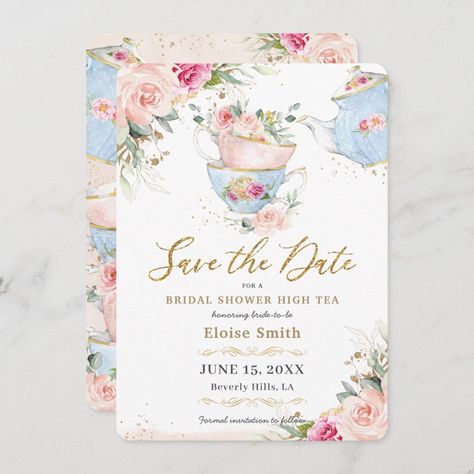 High Tea Baby Shower Ideas, Tea Baby Shower Ideas, Bridal Shower Tea Party Ideas, Kitchen Tea Invitations, High Tea Birthday Party, Floral Party Theme, Bridal Tea Party Invitations, Garden Bridal Shower Invitations, Tea Party Bridal Shower Invitations