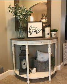 Home Decor Ideas Boho Modern, Half Moon Console Table Decor, Half Moon Entry Table Decor, Small Entry Table Decor, Small Entryway Table Decor, Home Entrance Decor Entryway, Decor Entryway Table, Greenery Home Decor, Entrance Table Decor