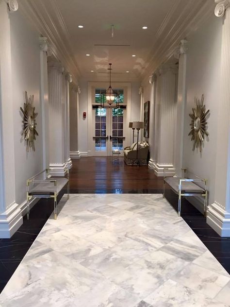 Here's a sneak peek at the glamorous new Kappa Delta house at the University of Alabama | AL.com  (where we used tile that appears to be marble but it's actually porcelain and so easy to clean, plus keeps the price down – and these days I can barely tell a difference between the real and fake) Fake Flooring, Delta House, Sorority House, The University Of Alabama, Kappa Delta, Green Rooms, University Of Alabama, Formal Living Rooms, Large Homes