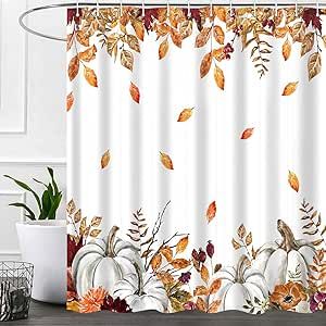 Leaf Shower Curtain, Fall Shower Curtain, Fall Bathroom Decor Ideas, Bathroom Curtain Set, Fall Bathroom, Ring Hook, Christmas Shower, Harvest Thanksgiving, Bathroom Curtain