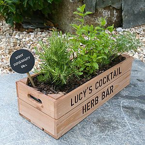 Personalised Crate - Cocktail Herb Seed Kit - pots Herb Garden Boxes, Vegetables For Babies, Herb Boxes, Seed Kit, Garden Bulbs, Herb Seeds, Growing Indoors, Planting Bulbs, Garden Storage