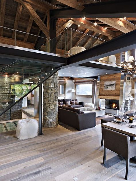 Le top 20 des plus beaux intérieurs de chalets de montagne Chalet Modern, Modern Chalet, Appartment Decor, Chalet Interior, Chalet Design, Rustic Home Interiors, Rustic Porch, New Zealand Houses, Chalet Style