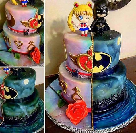 Sailor Moon and Batman ❤ Dolly Cakes, Sailor Moon Cakes, Sailor Moon Party, Sailor Moon Birthday, Sailor Moon Wedding, City Cake, Anime Cake, Cakes Inspiration, Batman Cake