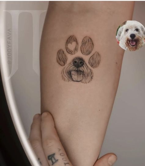 Small Yorkie Tattoo, Lhasa Apso Tattoo, Dog Leg Tattoo, Bichon Frise Tattoo, 2 Dogs Tattoo, Dog Paw Print Tattoo Ideas, Tattoo Perro, Tatoo Dog, Pet Memorial Tattoo