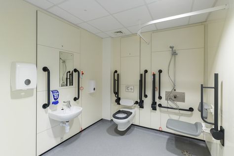 Hospital washrooms. Hospital ensuite. Healthcare solutions. Healthcare toilets. Hospital Bathroom, Hospital Interior, Hospital Room, Palliative Care, Toilet Design, Universal Design, Toilets, Space Design, Queen Elizabeth