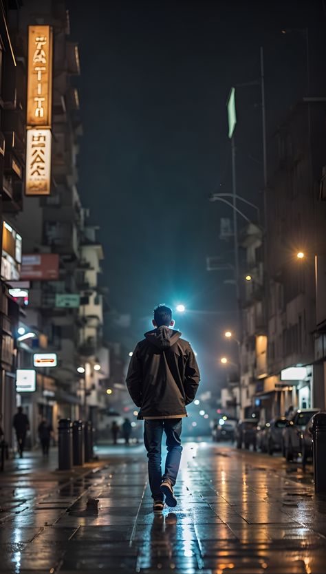 Phone Background, man,street,night #man #phonebackgrounds #night Night Street Photography, Walking At Night, Inspi Photo, City People, Man Standing, Modern City, Art Appreciation, Phone Background, Men Street