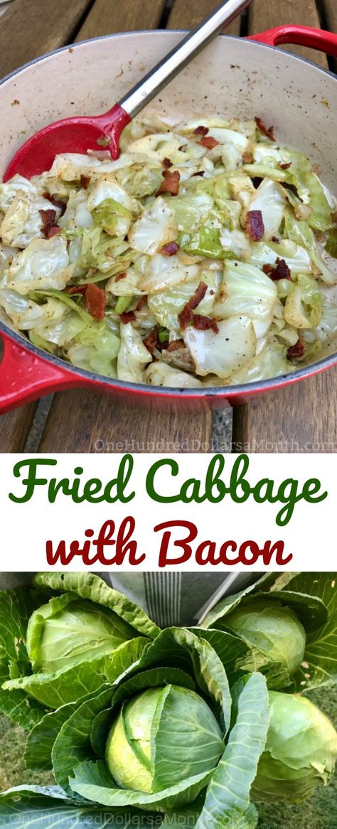 Bacon Thanksgiving Recipes, Fried Cabbage With Bacon, Thanksgiving Recipes Side Dishes Veggies, Easy Cabbage Recipes, Cabbage With Bacon, Creamed Cabbage, Fried Cabbage Recipes, Bacon Fried Cabbage, Sauteed Cabbage