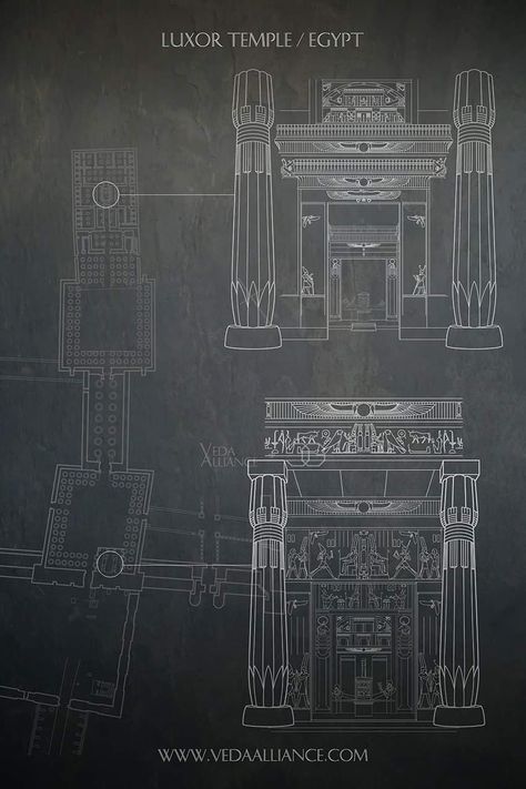 Luxor Temple / Egypt Last week I post a drawing of Luxor Temple and had an idea that's different then the triditional theory. In the past, they try to place a figure between two temple chambers (inner & outter). Because they think the whole themple is portportionaly related to whole human figure. But I think it shuld be place from crown to perineum. The inner chamber is located at pineal gland. The outter chamber located where the reproductive system are. Of course, I could be wrong.  #sacred_ge Pharaonic Design Interior, Luxor Temple Egypt, Egyptian Architecture Drawing, Ancient Egypt Temple, Egypt Temple, Ancient Egypt Architecture, The Reproductive System, Ancient Egyptian Architecture, Egyptian Architecture